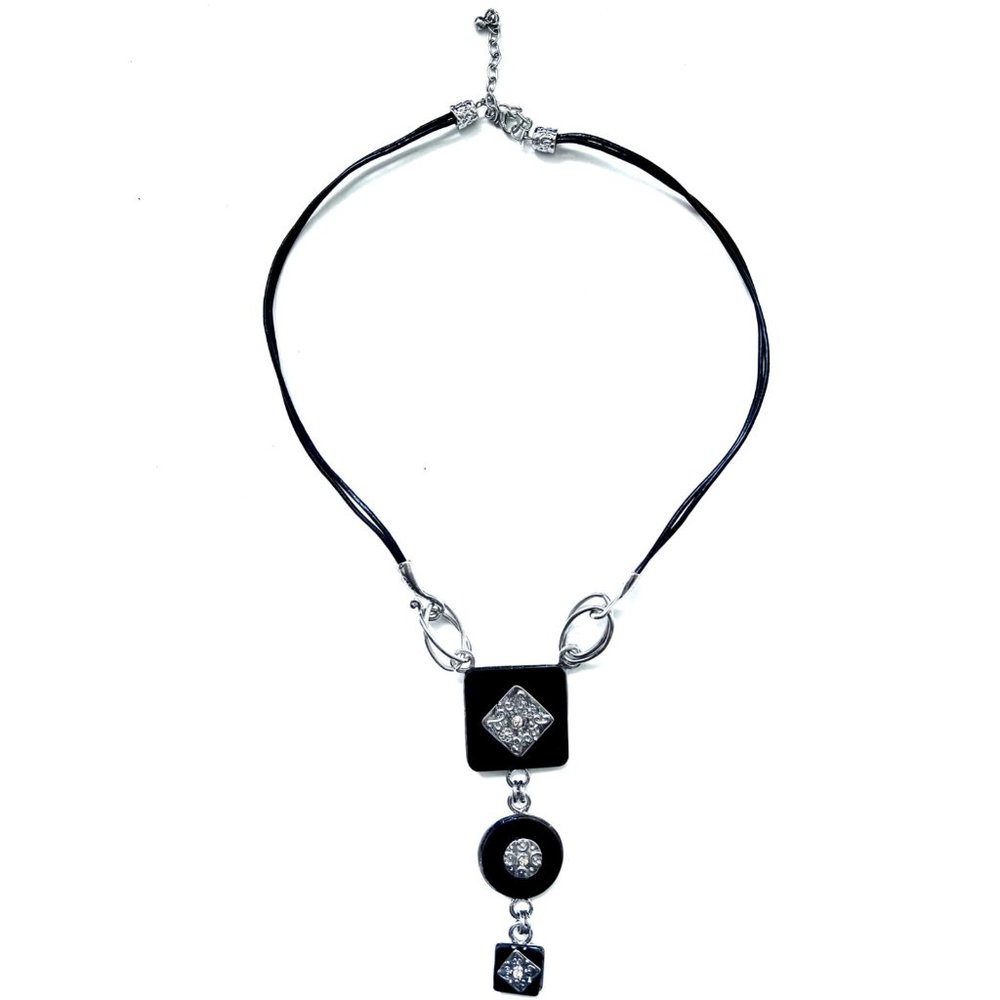 Square Circle Pendant Cord Necklace